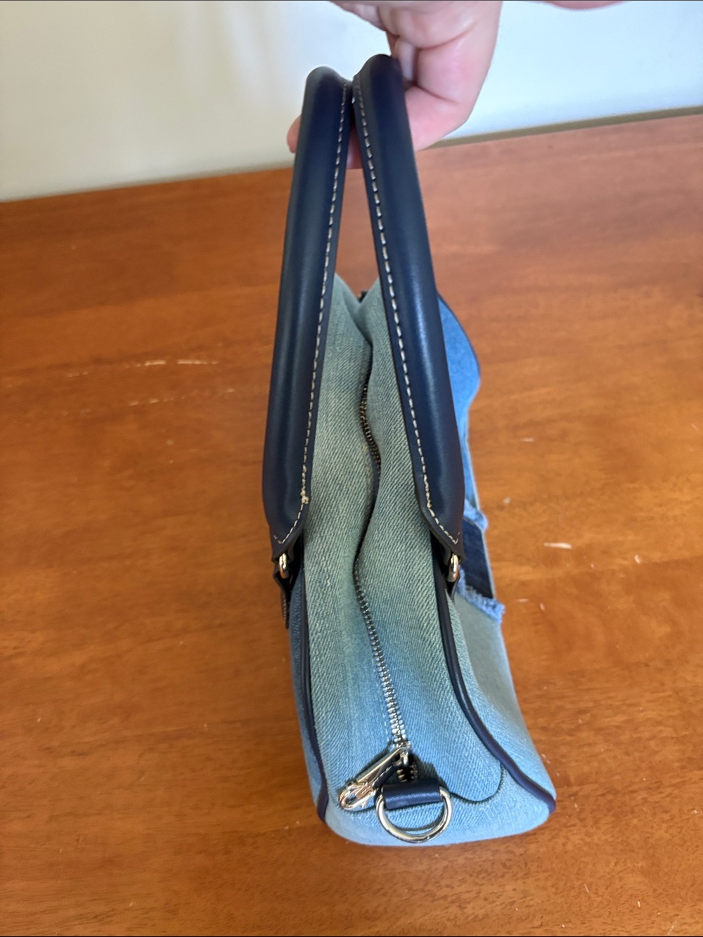 True Religion Two-Tone Denim Dome Satchel - Light & Dark Blue - Picture 5 of 8